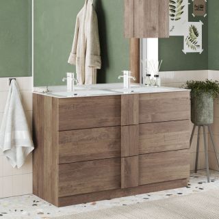 Meuble avec double vasque VENUS CHENE 120 cm en décor chêne mercure