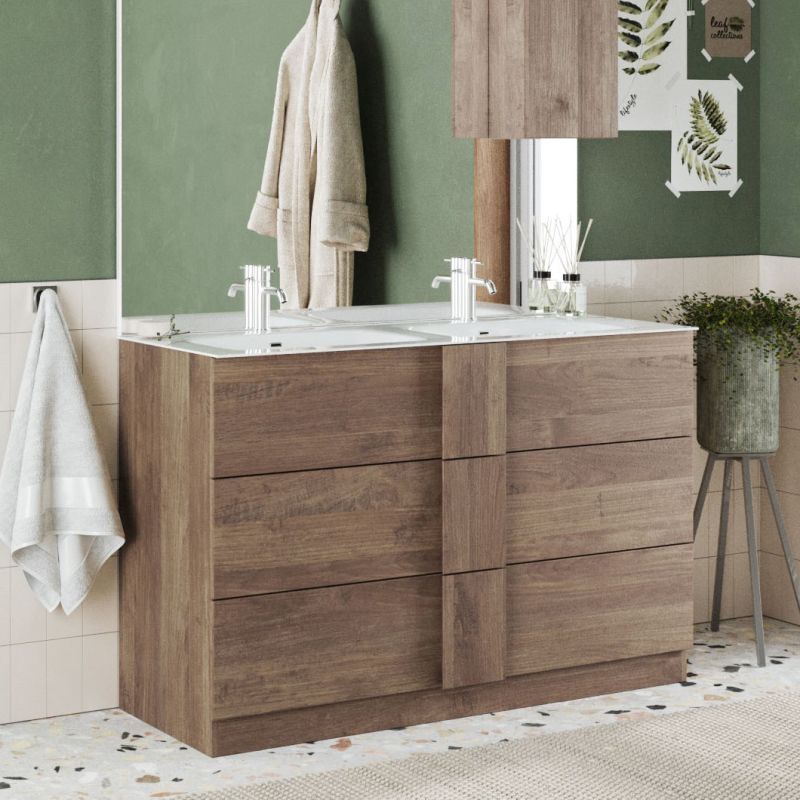 Meuble avec double vasque VENUS CHENE 120 cm en décor chêne mercure