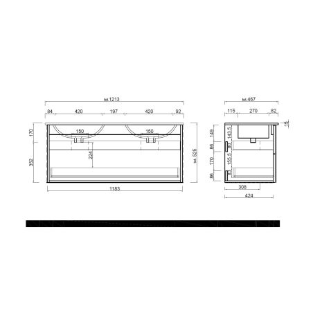 Meublesuspendu avec double vasque DAMIEN 120 cm en blanc brillant