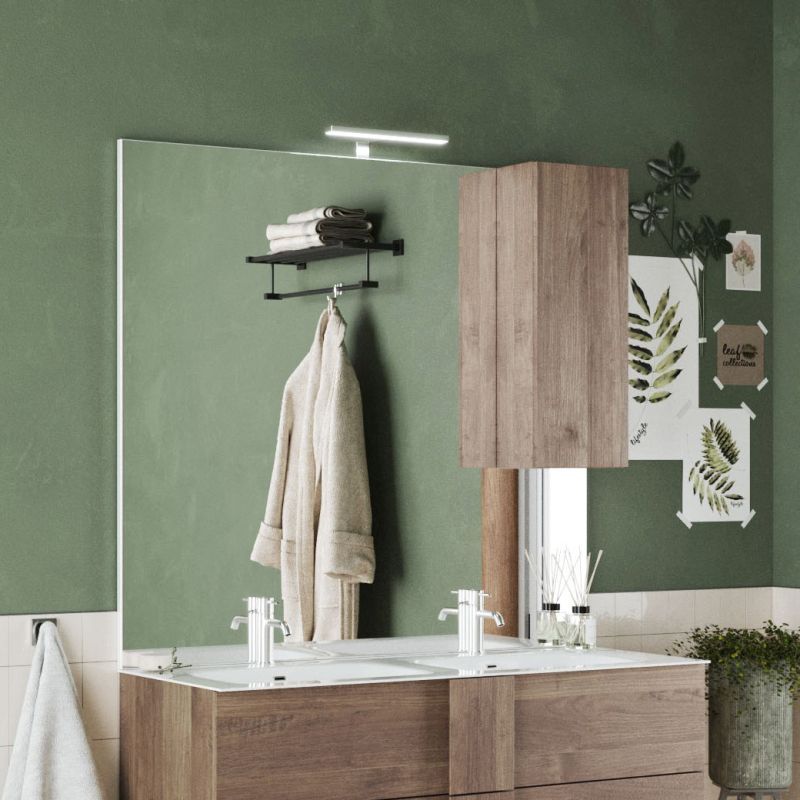 Miroir 120 cm DAMIEN avec colonne en blanc brillant et éclairage LED