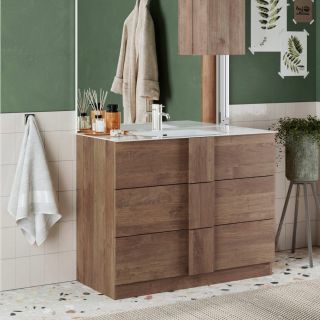 Meuble avec vasque VENUS CHENE 100 cm en décor chêne mercure
