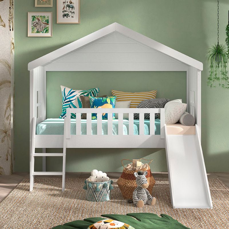Lit cabane 90x200 cm NEMO en pin massif coloris blanc avec tiroir lit