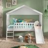 Lit cabane 90x200 cm NEMO en pin massif coloris blanc avec tiroir lit