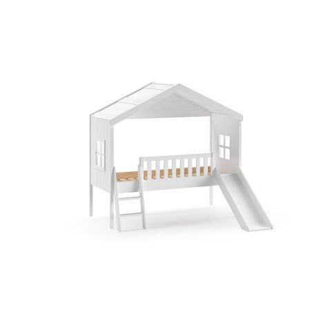 Lit cabane 90x200 cm NEMO en pin massif coloris blanc avec tiroir lit