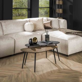 Set de 2 tables basses CATALINA en teck et metal finition black and gold