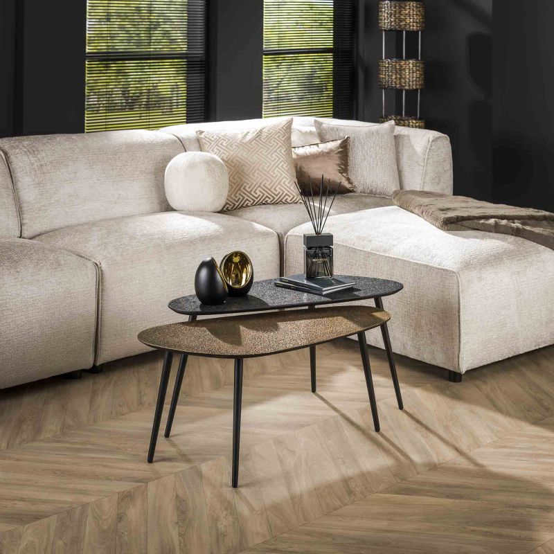 Set de 2 tables basses CATALINA en teck et metal finition black and gold