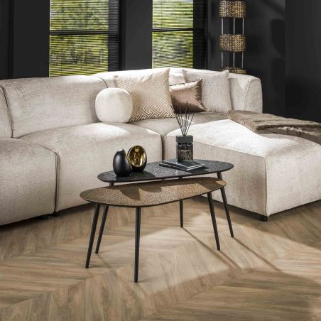 Set de 2 tables basses CATALINA en teck et metal finition black and gold