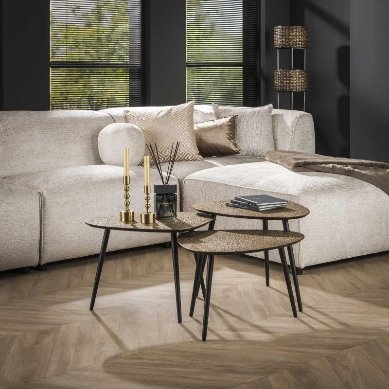 Set de 2 tables basses ABYDOS en métal finition bronze doré et noir