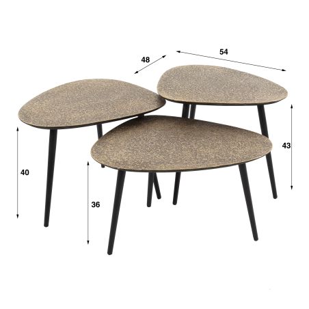 Set de 2 tables basses ABYDOS en métal finition bronze doré et noir