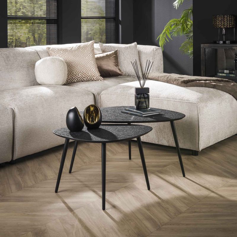Set de 3 tables basses ABYDOS en métal finition bronze doré et noir