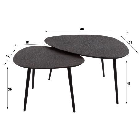 Set de 3 tables basses ABYDOS en métal finition bronze doré et noir