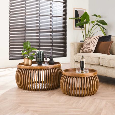Set de 2 tables basses Cyprian en bois de manguier