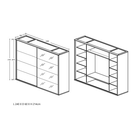 Armoire 240 cm CLARA avec 2 portes coulissantes