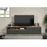 Meuble TV 210 cm ADRIAN avec 3 portes et 2 niches en coloris anthracite et chene coast