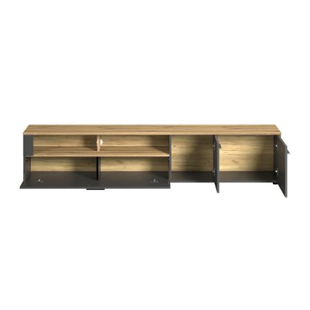 Meuble TV 210 cm ADRIAN avec 3 portes et 2 niches en coloris anthracite et chene coast
