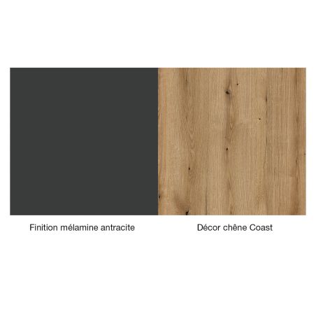 Meuble TV 210 cm ADRIAN avec 3 portes et 2 niches en coloris anthracite et chene coast