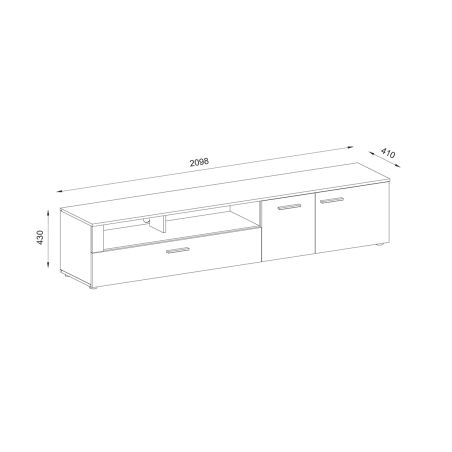 Meuble TV 210 cm ADRIAN avec 3 portes et 2 niches en coloris anthracite et chene coast