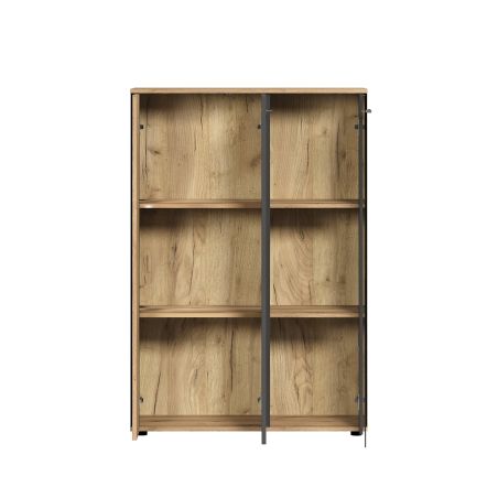 Highboard ADRIAN avec 1 porte pleine et 1 porte vitrée en coloris anthracite et chene coast