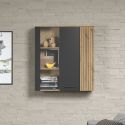 Armoire suspendue ADRIAN avec 1 porte pleine et 1 porte vitrée en coloris anthracite et chene coast