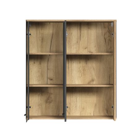 Armoire suspendue ADRIAN avec 1 porte pleine et 1 porte vitrée en coloris anthracite et chene coast
