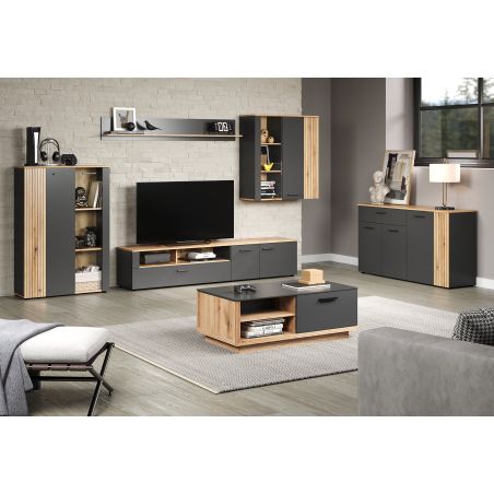 Etagere murale ADRIAN en coloris anthracite et chene coast