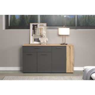 Highboard ADRIAN avec 1 porte pleine et 1 porte vitrée en coloris anthracite et chene coast