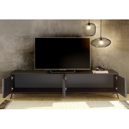 Meuble TV 3 portes HASTINGS en décor chêne noir cendré