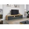 Meuble TV 230 cm COOPER avec 3 portes et 2 niches en coloris anthracite et chene coast