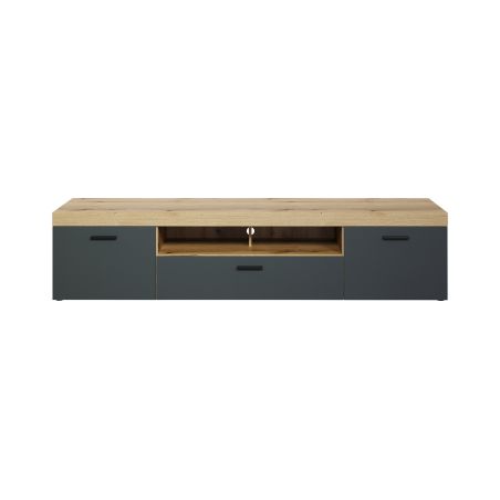Meuble TV 230 cm COOPER avec 3 portes et 2 niches en coloris anthracite et chene coast
