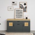 Meuble TV 230 cm COOPER avec 3 portes et 2 niches en coloris anthracite et chene coast