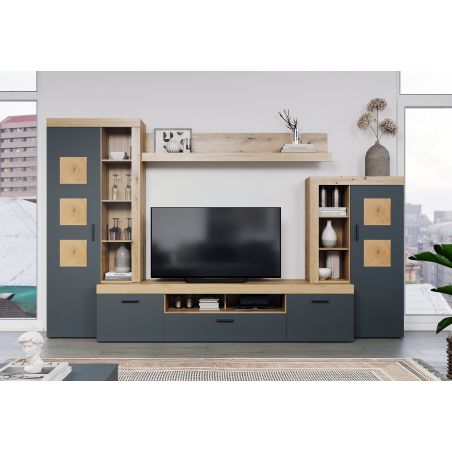 Ensemble meuble TV COOPER en coloris anthracite et chene coast