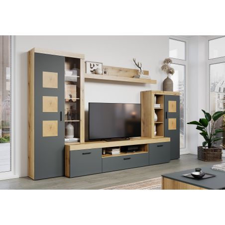 Ensemble meuble TV COOPER en coloris anthracite et chene coast