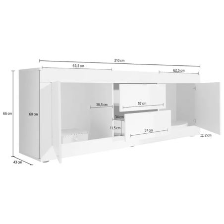 Meuble TV BERGAME avec 2 portes et 2 tiroirs