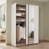 Armoire SCOTT 131 cm en blanc mat avec 2 portes coulissantes et miroir partiel