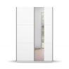 Armoire SCOTT 131 cm en blanc mat avec 2 portes coulissantes et miroir partiel