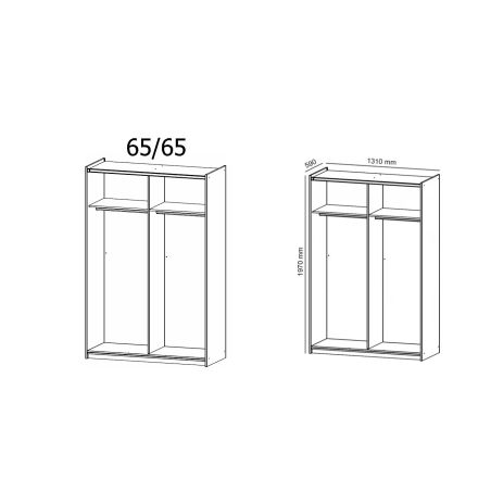Armoire SCOTT 131 cm en blanc mat avec 2 portes coulissantes et miroir partiel