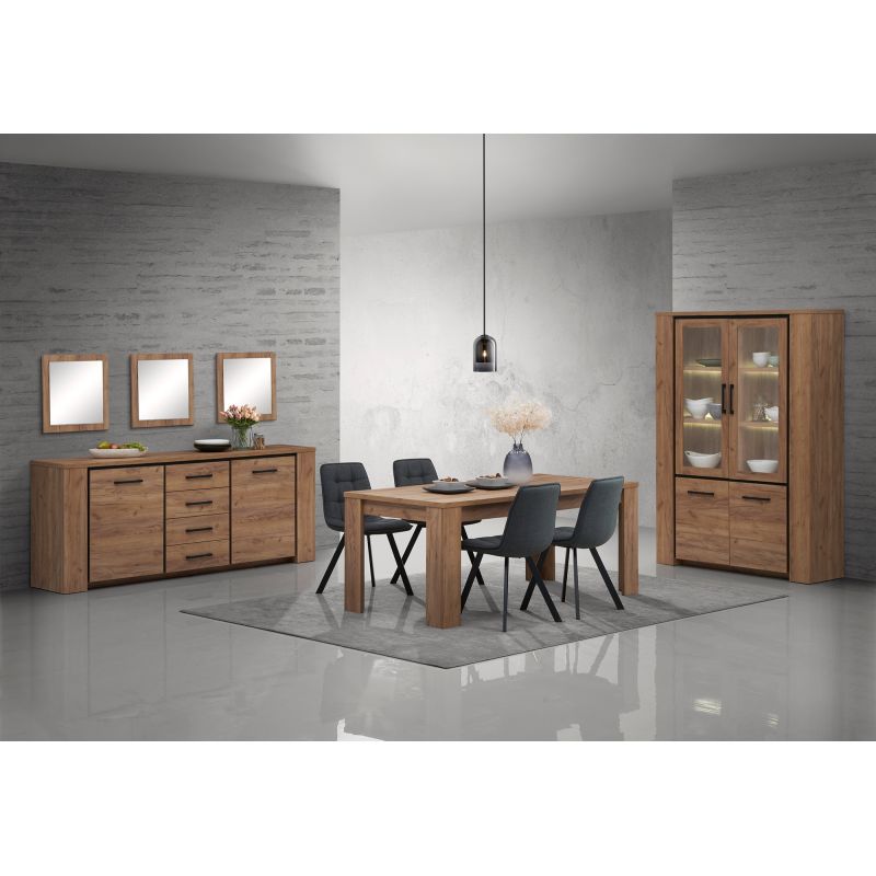 Salle à manger complète ANTONIO avec table 190 cm et vitrine sans led