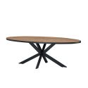 Table ovale ANTONIO 220 cm en décor chêne français avec pied central en métal