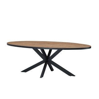 Table ovale ANTONIO 220 cm en décor chêne français avec pied central en métal