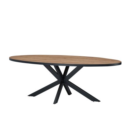 Table ovale ANTONIO 220 cm en décor chêne français avec pied central en métal