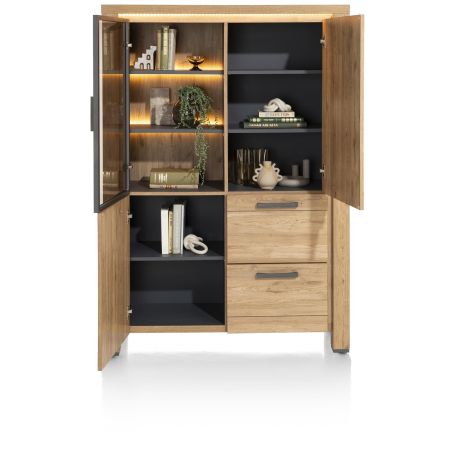 Delmonte, armoire 120 cm. - 1-porte en verre + 2-portes + 2-tiroirs (+ LED)