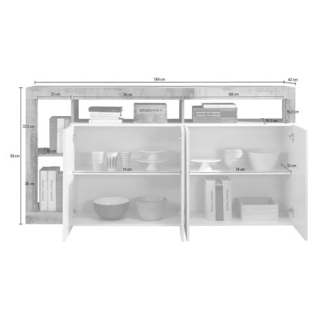 Buffet design 4 portes BURGA 184 cm - proposé en 2 finitions