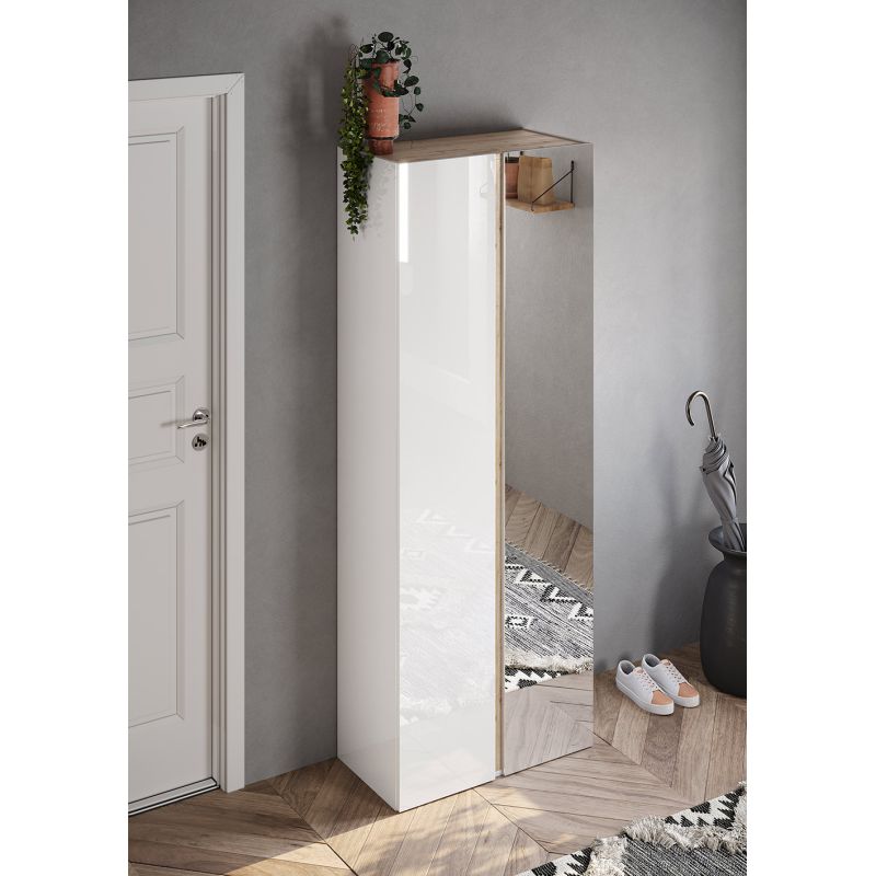 Armoire a chaussures DAWSON en blanc brillant et décor chêne cadiz