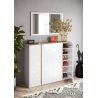 Armoire a chaussures 4 portes DAWSON en blanc brillant et décor chêne cadiz