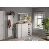 Armoire a chaussures 4 portes DAWSON en blanc brillant et décor chêne cadiz
