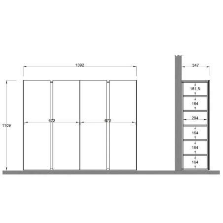 Armoire a chaussures 4 portes DAWSON en blanc brillant et décor chêne cadiz