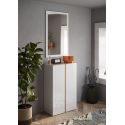Armoire a chaussures 2 portes DAWSON 70 cm en blanc brillant et décor chêne cadiz
