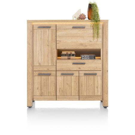 Delmonte, highboard 130 cm. - 4-portes + 1-tiroir + 1-porte rabattante + 1-niche (LED+variateur)- Henders and Hazel