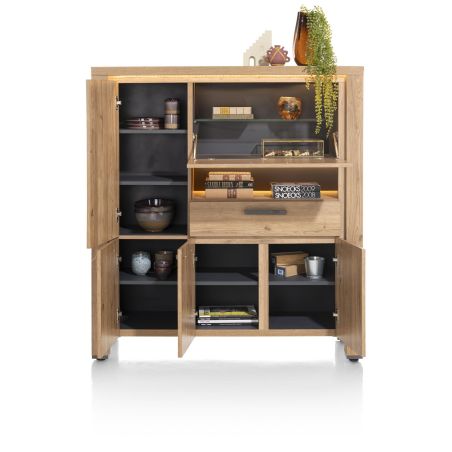 Delmonte, highboard 130 cm. - 4-portes + 1-tiroir + 1-porte rabattante + 1-niche (LED+variateur)- Henders and Hazel