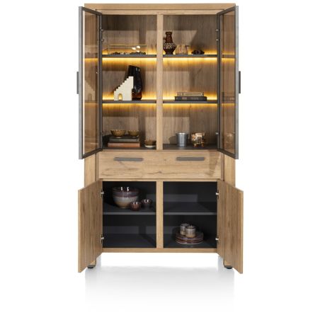 Delmonte, vitrine 110 cm. - 2-portes en verre + 2-portes + 1-tiroir (+ LED) - Henders and Hazel